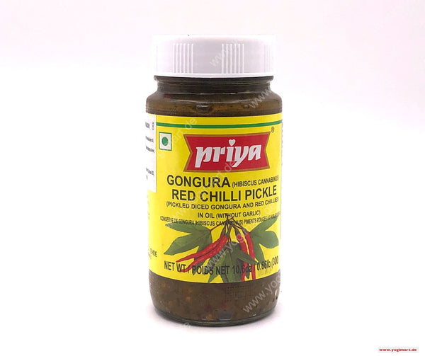 Priya Gongura Leaves Red Chilli Pickle WO Oil 300g