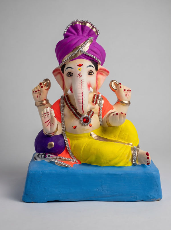 Ganesh Idol EcoFriendly with deco stones 10 inch