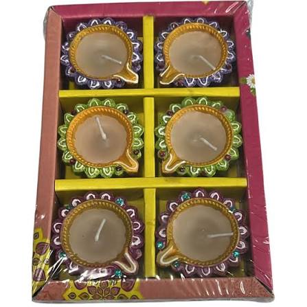 6 Diya Designed with Wax